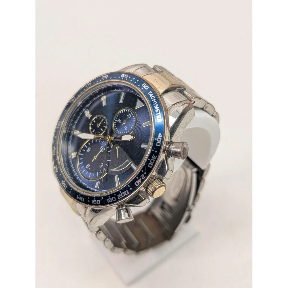 FMD Mens Watch 44mm Blue Dial‎ Silver Tachymeter Chronograph FMD 1803 Bracelet